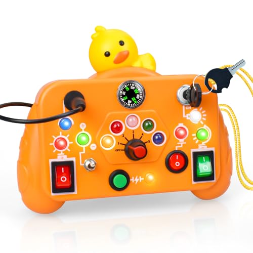 GEWDW Busy Board Baby Montessori Spielzeug ab 2 Jahr, Activity Board Motorikspielzeug mit LED Holzspielzeug Sensorik Spielzeug Lernspielzeug, Geschenk Jungen und Mädch ab 2 3 4 Jahr (Duck) von GEWDW