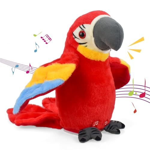 GEWDW Sprechender Papagei Spielzeug,Nachsprechendes Plüschvogel Papagei,Papagei Vogel Plüschtier mit Wiedergabefunktion,Talking Parrot Plüsch Spielzeug für Kinder Geburtstags (red) von GEWDW