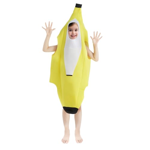 GEWONELIFE Bananen-Kostüm für Kinder für Jungen und Mädchen, Halloween, Bananen-Kostüm, Cosplay, Verkleidung, 5–10 Jahre von GEWONELIFE