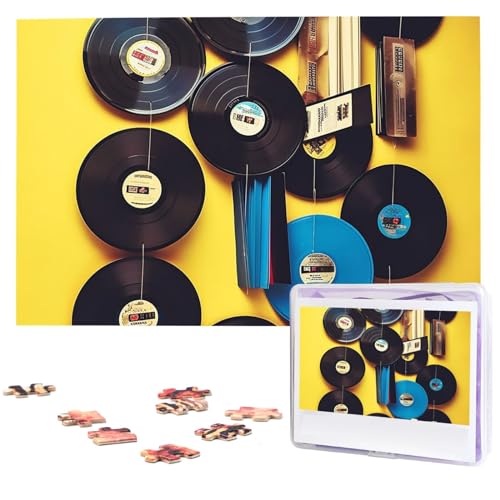 1000 Teile Puzzles für Erwachsene - Vinyl-Schallplatten und Tapes Puzzle - Herausforderndes Puzzle Holzpuzzle Einzigartige Bilderpuzzles für Geburtstagsfeier Geschenk 74,9 x 50 cm von GFLFMXZW