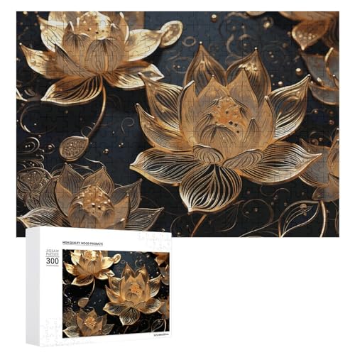 300 Teile Boho Gold Blumenpuzzles Personalisierte Puzzle Boho Gold Blumen Fotopuzzle Herausforderndes Foto Puzzle für Erwachsene Personalisiertes Puzzle mit Aufbewahrungstasche (15,7 x 11 Zoll) von GFLFMXZW