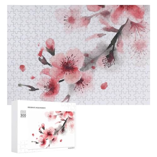 Aquarell-Puzzle, rosa Kirschblumen, 300 Teile, personalisierbar, Aquarell-Puzzle, rosa Kirschblumen, Fotopuzzle, anspruchsvolles Bilderpuzzle für Erwachsene, personalisierbares Puzzle mit von GFLFMXZW