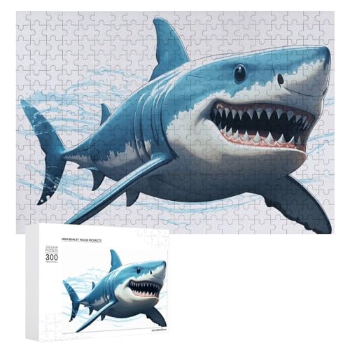 Blue Shark Puzzles, 300 Teile, personalisierbar, blauer Hai, Fotopuzzle, herausforderndes Bilderpuzzle für Erwachsene, personalisierbares Puzzle mit Aufbewahrungstasche (39,9 x 27,9 cm) von GFLFMXZW