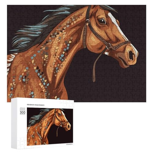 Braunes Pferd, 300 Teile, personalisiertes Puzzle, braunes Pferd, Fotopuzzle, herausforderndes Bild, Puzzle für Erwachsene, personalisierbares Puzzle mit Aufbewahrungstasche (39,9 x 27,9 cm) von GFLFMXZW