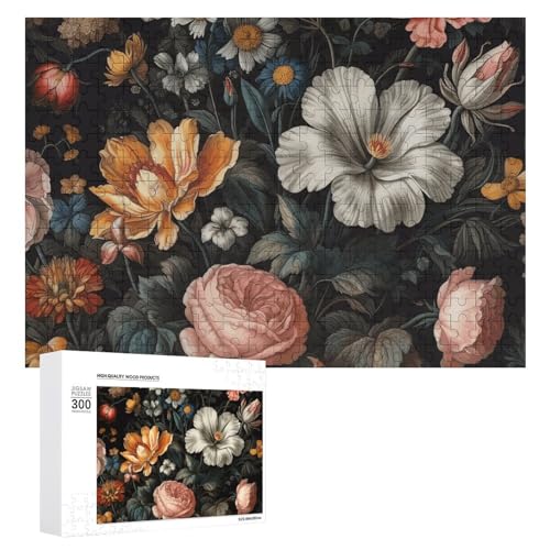 Buntes Blumenmuster-Puzzle, 300 Teile, personalisiertes Puzzle, buntes Blumenmuster, Fotopuzzle, herausforderndes Bild, Puzzle für Erwachsene, personalisierbares Puzzle mit Aufbewahrungstasche (39,9 x von GFLFMXZW