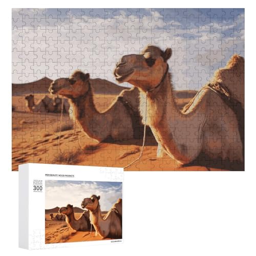 Camels Rest Wüstenpuzzle, 300 Teile, personalisierbar, Kamelruhe, Wüstenfotopuzzle, herausforderndes Bilder-Puzzle für Erwachsene, personalisierbares Puzzle mit Aufbewahrungstasche (39,9 x 27,9 cm) von GFLFMXZW