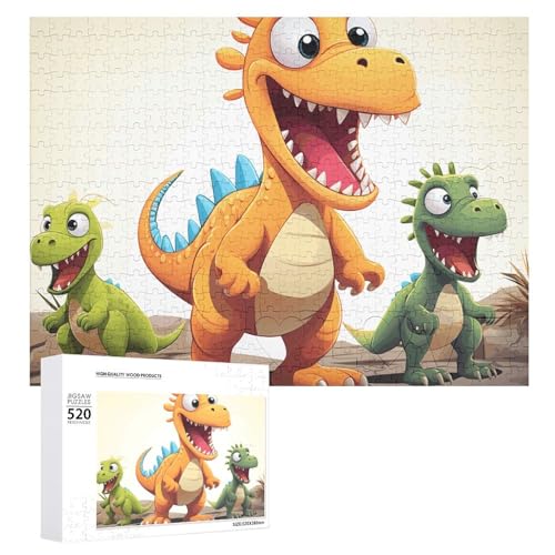 Cartoon-Dinosaurier-Bilder-Puzzle, 520 Teile, personalisierbar, Cartoon-Dinosaurier-Bilder, Fotopuzzle, anspruchsvolles Bilder-Puzzle für Erwachsene, personalisiertes Puzzle mit Aufbewahrungstasche von GFLFMXZW