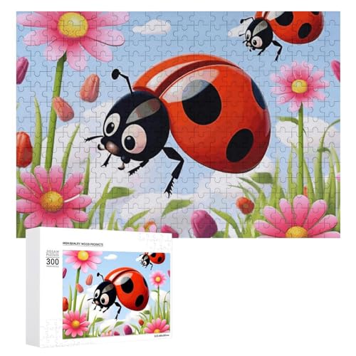 Cartoon-Marienkäfer-Blumen-Puzzle, 300 Teile, personalisiertes Puzzle, Cartoon-Marienkäfer-Blume, Fotopuzzle, herausforderndes Bilder-Puzzle für Erwachsene, personalisierbares Puzzle mit von GFLFMXZW