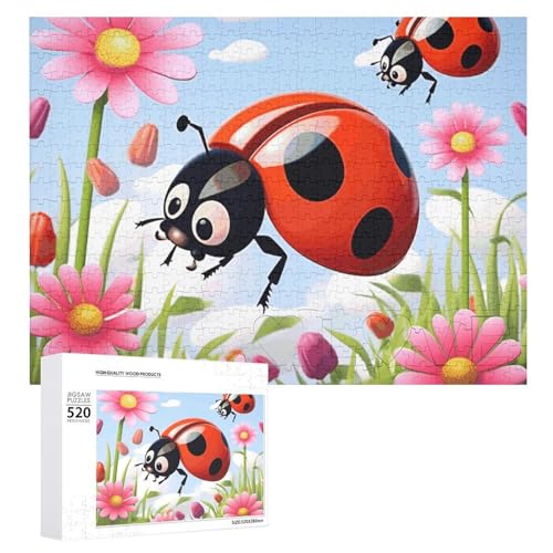 Cartoon-Marienkäfer-Blumen-Puzzle, 520 Teile, personalisiertes Puzzle, Cartoon-Marienkäfer-Blume, Fotopuzzle, herausforderndes Bilder-Puzzle für Erwachsene, personalisiertes Puzzle mit von GFLFMXZW