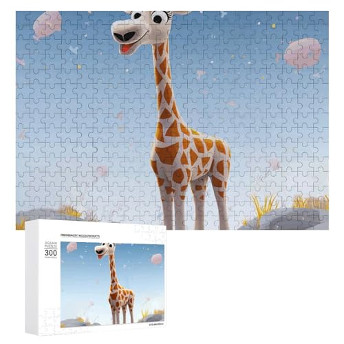 Cartoons Giraffen-Puzzle, 300 Teile, personalisierbar, Cartoons, Giraffe, Fotopuzzle, herausforderndes Bild, Puzzle für Erwachsene, personalisierbares Puzzle mit Aufbewahrungstasche (39,9 x 27,9 cm) von GFLFMXZW