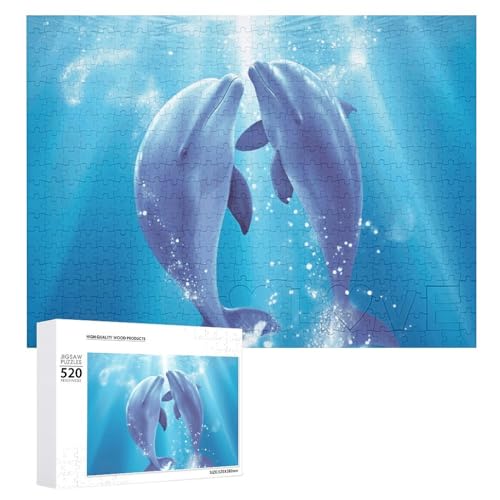 Delfine in Love Puzzle, 520 Teile, personalisiertes Puzzle, Delfine in Love, Fotopuzzle, herausforderndes Bilderpuzzle für Erwachsene, personalisierbares Puzzle mit Aufbewahrungstasche (52,1 x 38,1 von GFLFMXZW