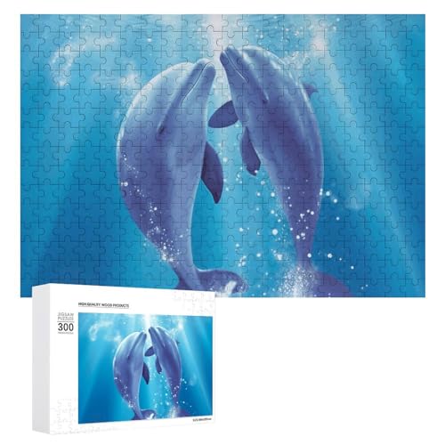 Delfine in Love Puzzles, 300 Teile, personalisiertes Puzzle, Delfine in Love, Fotopuzzle, herausforderndes Bilderpuzzle für Erwachsene, personalisierbares Puzzle mit Aufbewahrungstasche (39,9 x 27,9 von GFLFMXZW