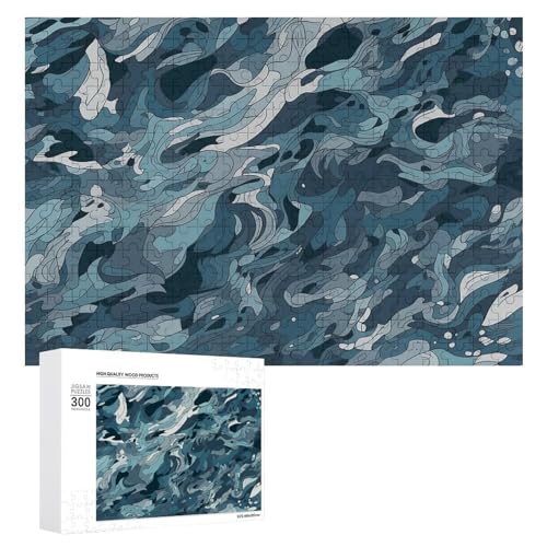 Dunkelblaues Camouflage-Muster-Puzzle, 300 Teile, personalisierbar, dunkelblaues Camouflage-Muster, Fotopuzzle, anspruchsvolles Bilderpuzzle für Erwachsene, personalisierbares Puzzle mit von GFLFMXZW