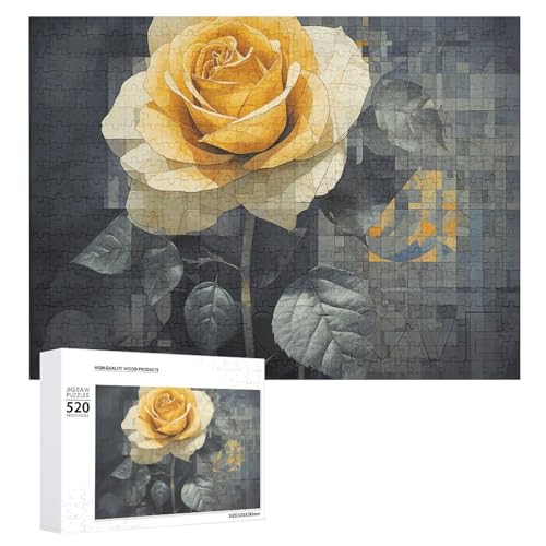 Dunkelgelbe Rosen-Puzzle, 520 Teile, personalisierbar, dunkelgelbe Rose, Fotopuzzle, anspruchsvolles Bilderpuzzle für Erwachsene, personalisierbares Puzzle mit Aufbewahrungstasche (52,1 x 38,1 cm) von GFLFMXZW