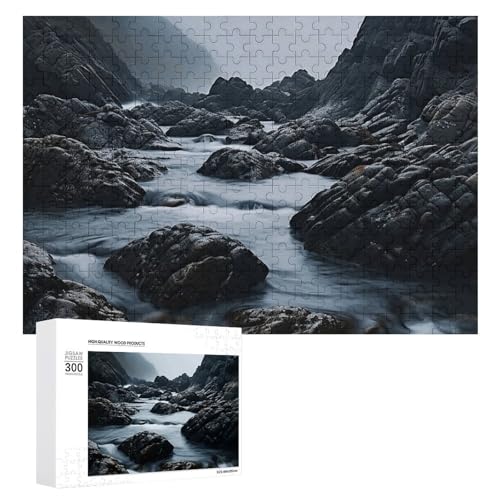 Foggy Rocks in Water Puzzle, 300 Teile, personalisierbar, neblige Felsen im Wasser, Fotopuzzle, anspruchsvolles Bilderpuzzle für Erwachsene, personalisierbares Puzzle mit Aufbewahrungstasche (39,9 x von GFLFMXZW