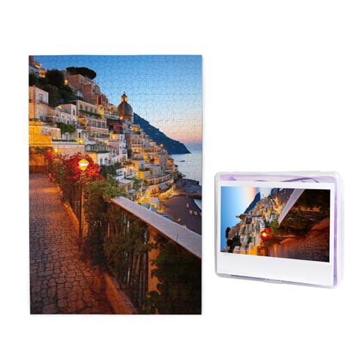 GFLFMXZW Positano Puzzle mit 1000 Teilen, Motiv: Sonnenuntergang am Meer, Fotopuzzle, herausforderndes Bilderpuzzle für Erwachsene, personalisierbares Puzzle mit Aufbewahrungstasche (50 x 74,9 cm) von GFLFMXZW