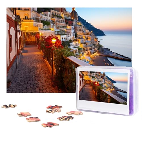 GFLFMXZW Positano Puzzles, 500 Teile, Motiv: Sonnenuntergang am Meer, Fotopuzzle für Erwachsene, personalisierbares Puzzle mit Aufbewahrungstasche (38,1 x 25,9 cm) von GFLFMXZW