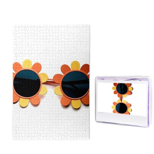 GFLFMXZW Puzzles, 1000 Teile, personalisierbar, Blumen-Sonnenbrille, Fotopuzzle, herausforderndes Bild, Puzzle für Erwachsene, personalisierbares Puzzle mit Aufbewahrungstasche (50 x 74,9 cm) von GFLFMXZW