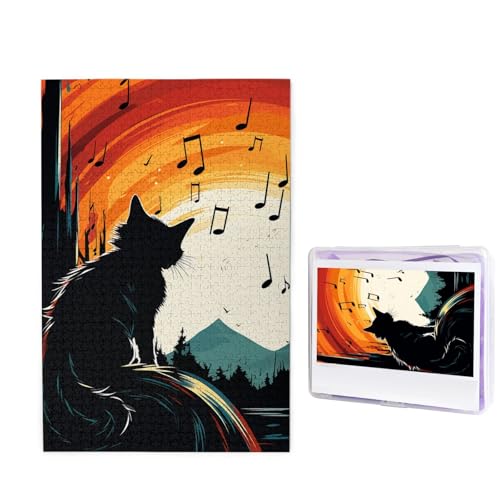 GFLFMXZW Puzzles, 1000 Teile, personalisierbar, Katzen-Silhouette, Fotopuzzle, herausforderndes Bild, Puzzle für Erwachsene, personalisierbares Puzzle mit Aufbewahrungstasche (50 x 74,9 cm) von GFLFMXZW