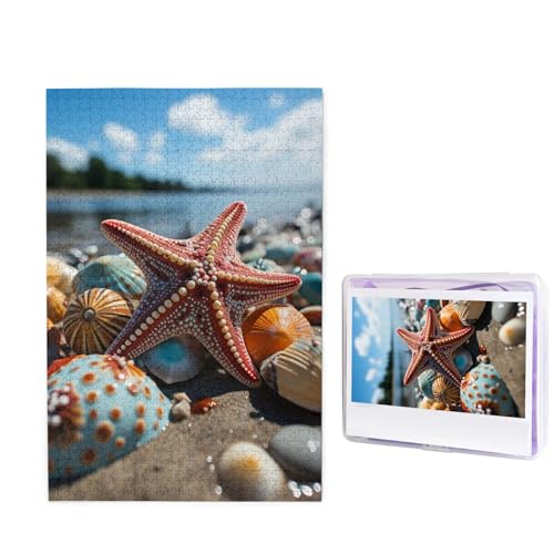 GFLFMXZW Puzzles, 1000 Teile, personalisierbar, bunt, Seestern am Strand, Fotopuzzle, herausforderndes Bild, Puzzle für Erwachsene, personalisierbares Puzzle mit Aufbewahrungstasche (50 x 74,9 cm) von GFLFMXZW