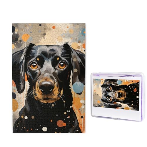 GFLFMXZW Puzzles, 1000 Teile, personalisierbar, bunte Tupfen und Hunde-Fotopuzzle, herausforderndes Bild, Puzzle für Erwachsene, personalisierbares Puzzle mit Aufbewahrungstasche (50 x 74,9 cm) von GFLFMXZW