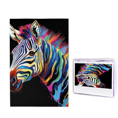 GFLFMXZW Puzzles, 1000 Teile, personalisierbar, buntes Zebra-Fotopuzzle, herausforderndes Bild, Puzzle für Erwachsene, personalisierbares Puzzle mit Aufbewahrungstasche (50 x 74,9 cm) von GFLFMXZW