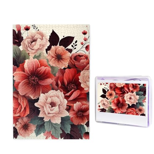 GFLFMXZW Puzzles, 1000 Teile, personalisierbar, rote und blasse Blumen, Fotopuzzle, herausforderndes Bild, Puzzle für Erwachsene, personalisierbares Puzzle mit Aufbewahrungstasche (50 x 74,9 cm) von GFLFMXZW