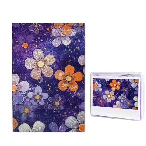 GFLFMXZW Puzzles, 1000 Teile, personalisierbar, rund, blaue Blumen, Fotopuzzle, herausforderndes Bild, Puzzle für Erwachsene, personalisierbares Puzzle mit Aufbewahrungstasche (50 x 74,9 cm) von GFLFMXZW