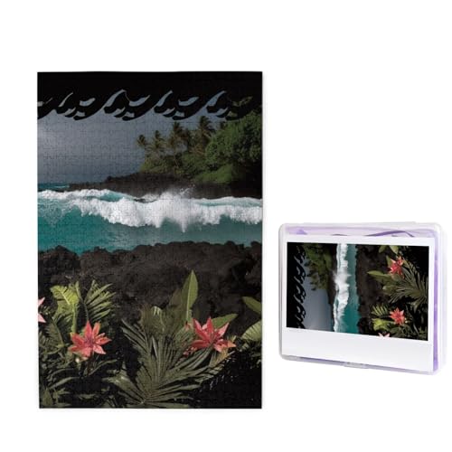 GFLFMXZW Puzzles, 1000 Teile, personalisierbar, schwarz, Hawaii-Bilder, Fotopuzzle, herausforderndes Bild, Puzzle für Erwachsene, personalisierbares Puzzle mit Aufbewahrungstasche (50 x 74,9 cm) von GFLFMXZW