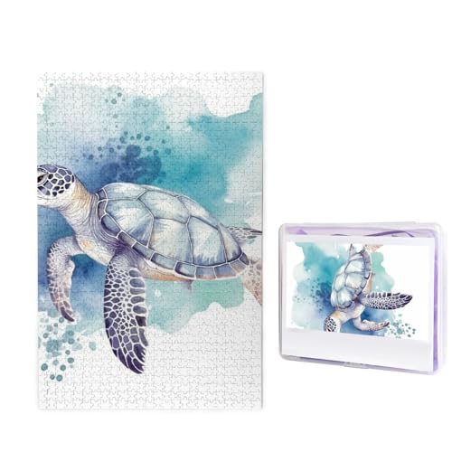 GFLFMXZW Puzzles, 1000 Teile, personalisiertes Puzzle, Aquarell, Meeresschildkröte, Illustration, Fotopuzzle, herausforderndes Bild, Puzzle für Erwachsene, personalisierbares Puzzle mit von GFLFMXZW