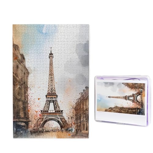 GFLFMXZW Puzzles, 1000 Teile, personalisiertes Puzzle, Aquarell-Puzzle, Paris, Fotopuzzle, herausforderndes Bild, Puzzle für Erwachsene, personalisierbares Puzzle mit Aufbewahrungstasche (50 x 74,9 von GFLFMXZW