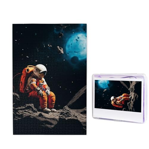 GFLFMXZW Puzzles, 1000 Teile, personalisiertes Puzzle, Astronaut auf dem Mond, Fotopuzzle, herausforderndes Bild, Puzzle für Erwachsene, personalisierbares Puzzle mit Aufbewahrungstasche (50 x 74,9 von GFLFMXZW