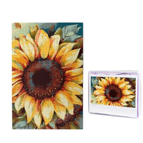 GFLFMXZW Puzzles, 1000 Teile, personalisiertes Puzzle, Farbmalerei, Sonnenblume, Fotopuzzle, herausforderndes Bild, Puzzle für Erwachsene, personalisierbares Puzzle mit Aufbewahrungstasche (50 x 74,9 von GFLFMXZW