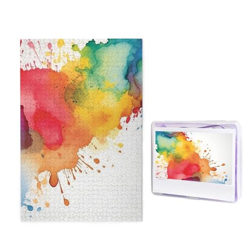 GFLFMXZW Puzzles, 1000 Teile, personalisiertes Puzzle, Flecken von Aquarellfarben, Farbspritzer, Fotopuzzle, herausforderndes Bild, Puzzle für Erwachsene, personalisierbares Puzzle mit von GFLFMXZW