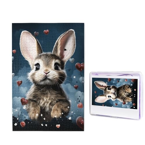 GFLFMXZW Puzzles, 1000 Teile, personalisiertes Puzzle, Herzform und Hase, Fotopuzzle, herausforderndes Bild, Puzzle für Erwachsene, personalisierbares Puzzle mit Aufbewahrungstasche (50 x 74,9 cm) von GFLFMXZW