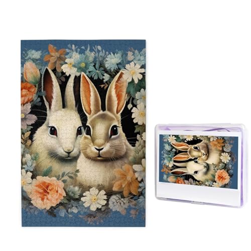 GFLFMXZW Puzzles, 1000 Teile, personalisiertes Puzzle, Kaninchen und Blumen, Fotopuzzle, herausforderndes Bild, Puzzle für Erwachsene, personalisierbares Puzzle mit Aufbewahrungstasche (50 x 74,9 cm) von GFLFMXZW