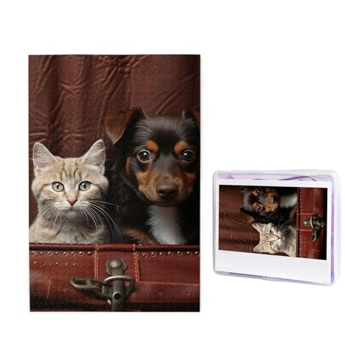 GFLFMXZW Puzzles, 1000 Teile, personalisiertes Puzzle, Katze und Hund, sitzend, Fotopuzzle, herausforderndes Bild, Puzzle für Erwachsene, personalisierbares Puzzle mit Aufbewahrungstasche (50 x 74,9 von GFLFMXZW