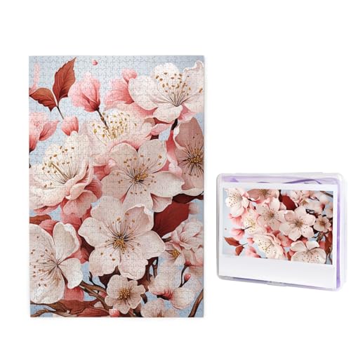 GFLFMXZW Puzzles, 1000 Teile, personalisiertes Puzzle, Kirschblüten, Fotopuzzle, herausforderndes Bild, Puzzle für Erwachsene, personalisierbares Puzzle mit Aufbewahrungstasche (50 x 74,9 cm) von GFLFMXZW