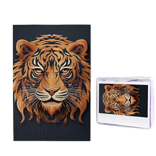 GFLFMXZW Puzzles, 1000 Teile, personalisiertes Puzzle, Neujahrs-Tiger-Logo, Fotopuzzle, herausforderndes Bild, Puzzle für Erwachsene, personalisierbares Puzzle mit Aufbewahrungstasche (50 x 74,9 cm) von GFLFMXZW