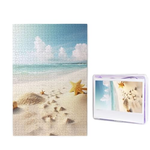 GFLFMXZW Puzzles, 1000 Teile, personalisiertes Puzzle, Strandthema, Fotopuzzle, herausforderndes Bild, Puzzle für Erwachsene, personalisierbares Puzzle mit Aufbewahrungstasche (50 x 74,9 cm) von GFLFMXZW