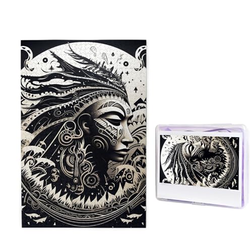 GFLFMXZW Puzzles, 1000 Teile, personalisiertes Puzzle, Weiß und Schwarz, Tribal-Illustration, Fotopuzzle, herausforderndes Bild, Puzzle für Erwachsene, personalisierbares Puzzle mit von GFLFMXZW