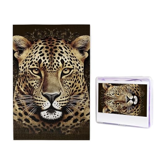 GFLFMXZW Puzzles, 1000 Teile, personalisiertes Puzzle, gemustert, Leopardenkopf-Fotopuzzle, herausforderndes Bild, Puzzle für Erwachsene, personalisierbares Puzzle mit Aufbewahrungstasche (50 x 74,9 von GFLFMXZW