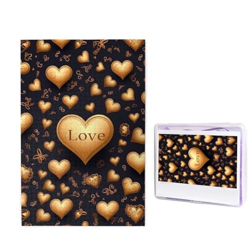 GFLFMXZW Puzzles, 1000 Teile, personalisiertes Puzzle, goldenes Herz und Liebe, Fotopuzzle, herausforderndes Bild, Puzzle für Erwachsene, personalisierbares Puzzle mit Aufbewahrungstasche (50 x 74,9 von GFLFMXZW