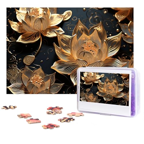 GFLFMXZW Puzzles, 500 Teile, personalisierbar, Boho, Goldblumen, Fotopuzzle, herausforderndes Bild, Puzzle für Erwachsene, personalisierbares Puzzle mit Aufbewahrungstasche (38,1 x 25,9 cm) von GFLFMXZW