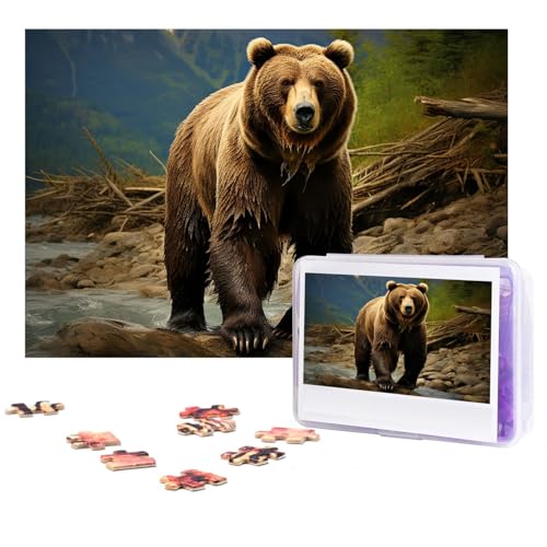 GFLFMXZW Puzzles, 500 Teile, personalisierbar, Braunbär, Fotopuzzle, herausforderndes Bild, Puzzle für Erwachsene, personalisierbares Puzzle mit Aufbewahrungstasche (38,1 x 25,9 cm) von GFLFMXZW