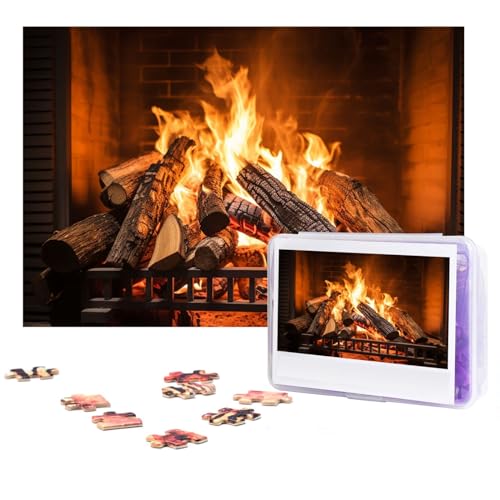 GFLFMXZW Puzzles, 500 Teile, personalisierbar, Brennholz, großer Kamin, Fotopuzzle, herausforderndes Bild, Puzzle für Erwachsene, personalisierbares Puzzle mit Aufbewahrungstasche (38,1 x 25,9 cm) von GFLFMXZW