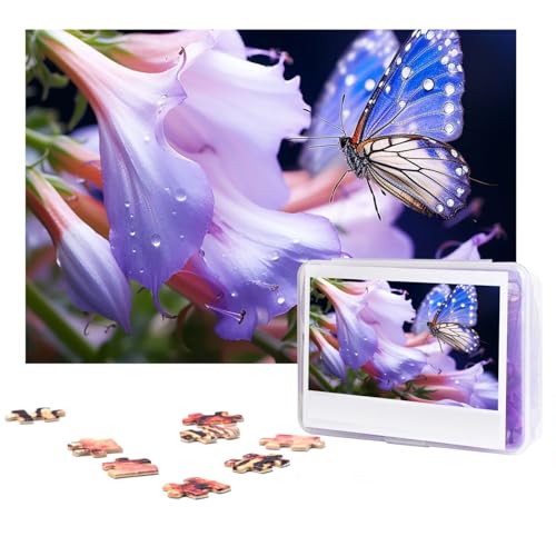 GFLFMXZW Puzzles, 500 Teile, personalisierbar, Campanula-Schmetterlinge, Fotopuzzle, herausforderndes Bild, Puzzle für Erwachsene, personalisierbares Puzzle mit Aufbewahrungstasche (38,1 x 25,9 cm) von GFLFMXZW