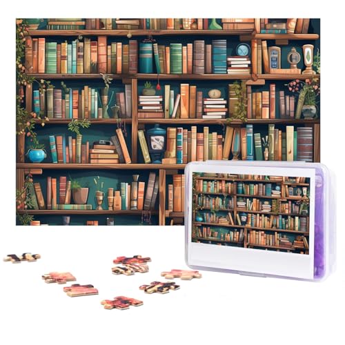 GFLFMXZW Puzzles, 500 Teile, personalisierbar, Cartoon-Bücherwurm, Fotopuzzle, herausforderndes Bild, Puzzle für Erwachsene, personalisierbares Puzzle mit Aufbewahrungstasche (38,1 x 25,9 cm) von GFLFMXZW