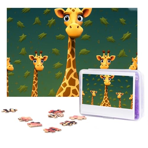 GFLFMXZW Puzzles, 500 Teile, personalisierbar, Cartoon-Giraffe, Fotopuzzle, herausforderndes Bild, Puzzle für Erwachsene, personalisierbares Puzzle mit Aufbewahrungstasche (38,1 x 25,9 cm) von GFLFMXZW