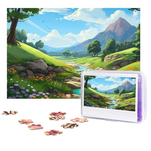 GFLFMXZW Puzzles, 500 Teile, personalisierbar, Cartoon-Landschaft, Fotopuzzle, herausforderndes Bild, Puzzle für Erwachsene, personalisierbares Puzzle mit Aufbewahrungstasche (38,1 x 25,9 cm) von GFLFMXZW